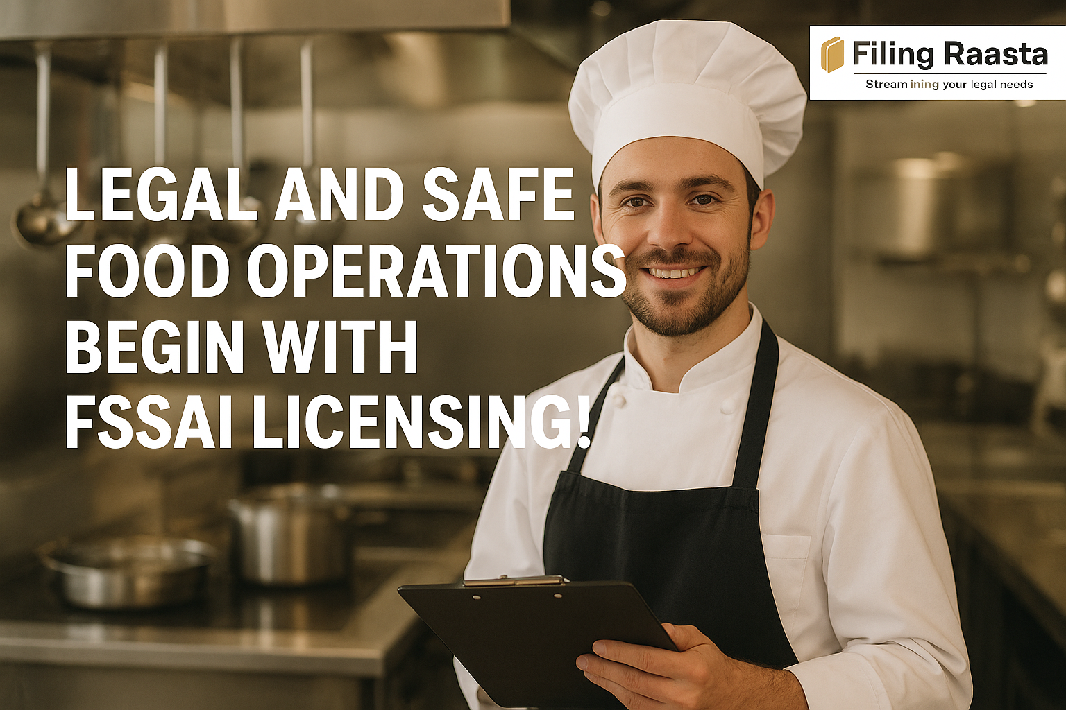 Promotional image highlighting the importance of obtaining FSSAI licensing for legal and safe food operations, featuring the Filing Raasta logo in the corner.